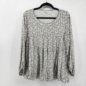Max Studio Floral Print Blouse Women's Size L Long Sleeve Boho Peasant Top